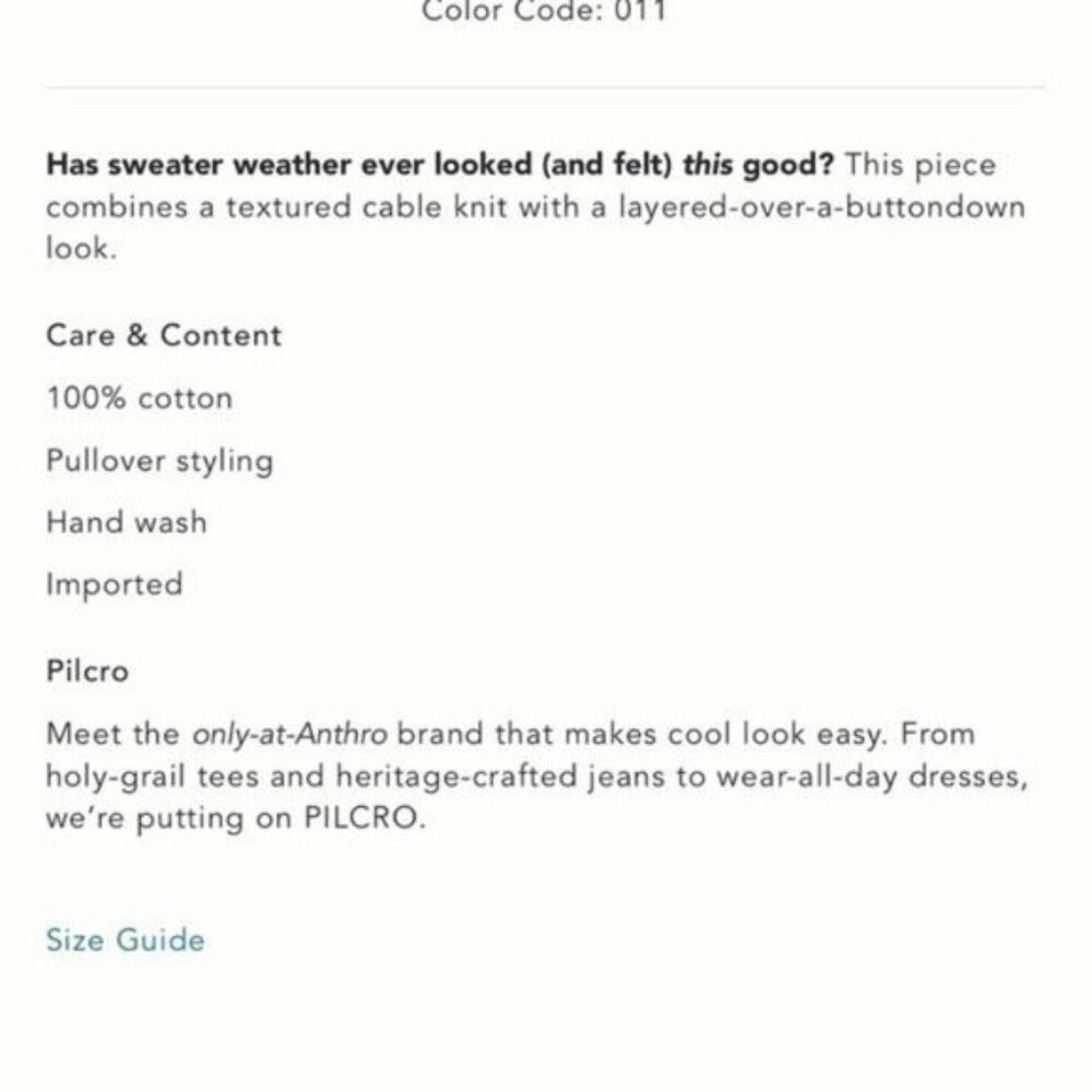 NWT Size XS (P2P 20.5") -Anthropologie 100% cotton cable knit twofer Sweater - Picture 5 of 8